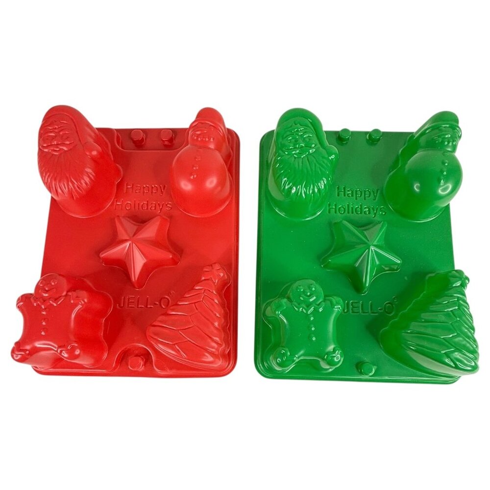 Vintage 1997 JELL-O Jello Jigglers Molds Christmas Shapes Set of 2 Green &amp; R